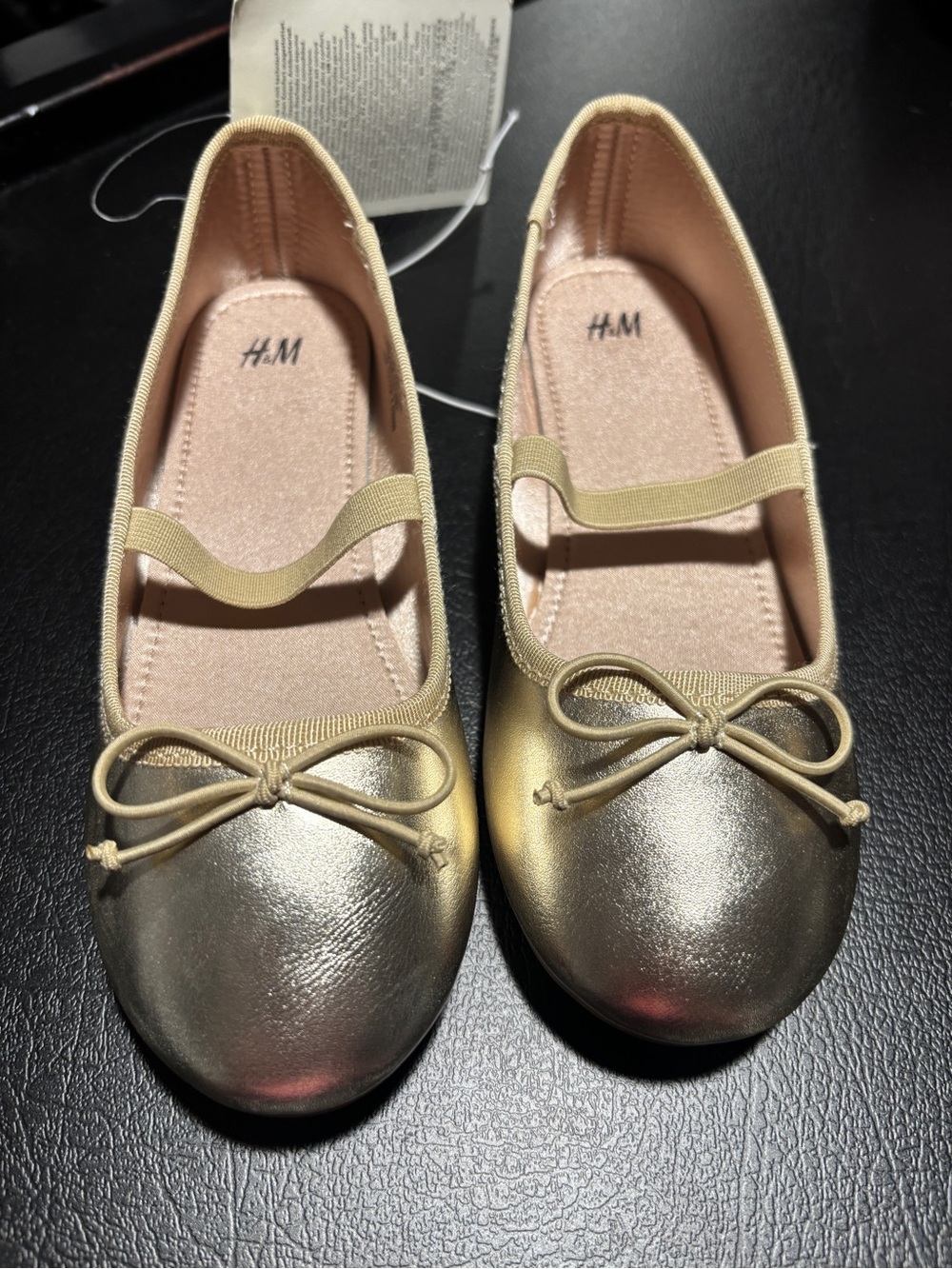 H&M Metallic Gold Kids Ballet Flats with Bow Strap